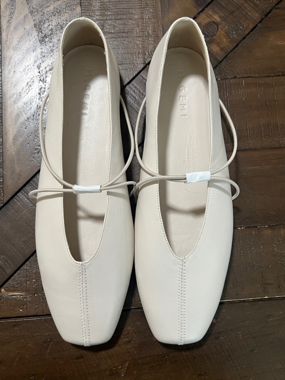Brand New M. Gemi Cream Square-Toe Ballet Flats with Wrap Tie